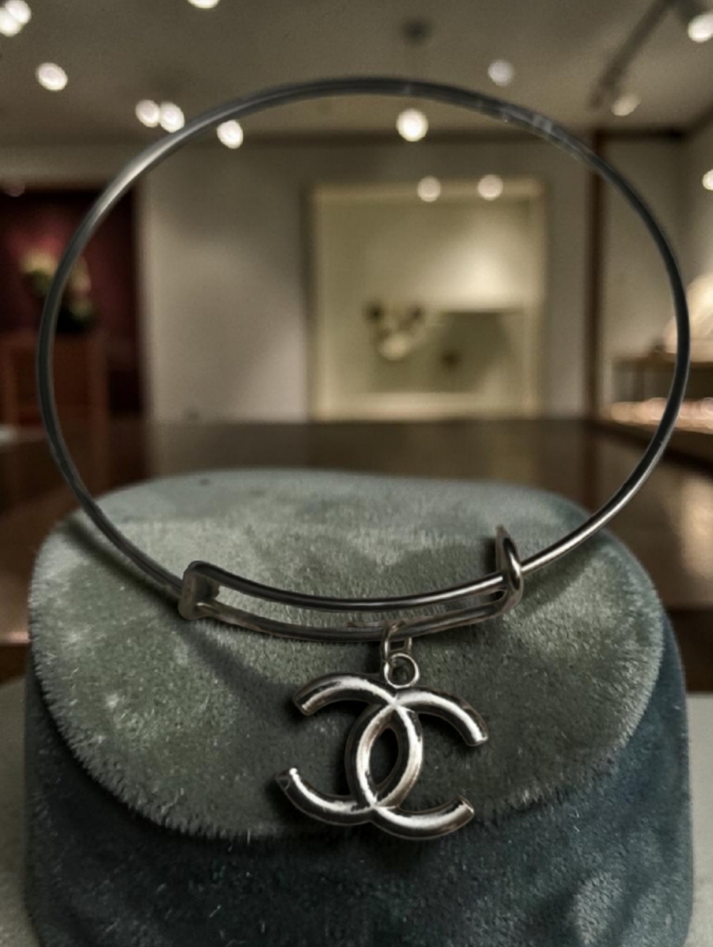 Silver Interlocking CC Charm Bangle Bracelet